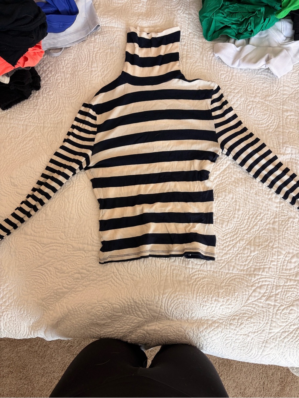 Madewell Black and White Striped Turtleneck Top
